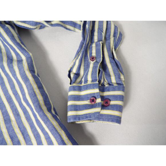 John Hill Shirt Irish Linen Mens Sz 40 Large Button Up Vertical Stripe Blue Vaca - Picture 7 of 14